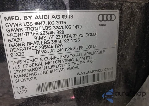 2019 Audi Q7 55 Premium/55 Se Premium из США, поврежденный, VIN WA1LAAF79KD007247